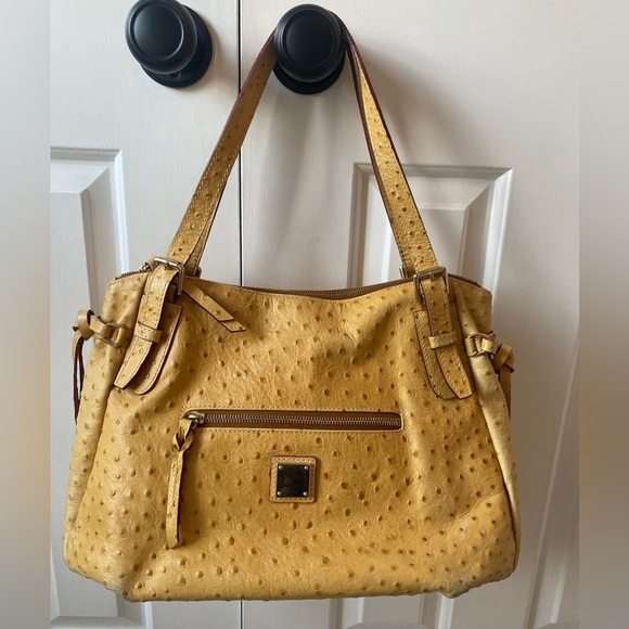 Dooney & Bourke Vintage Ostrich Satchel Style Bag Mustard Yellow - Picture 1 of 14